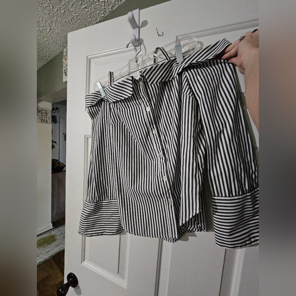 Black and White Asymmetrical Dress Shirt